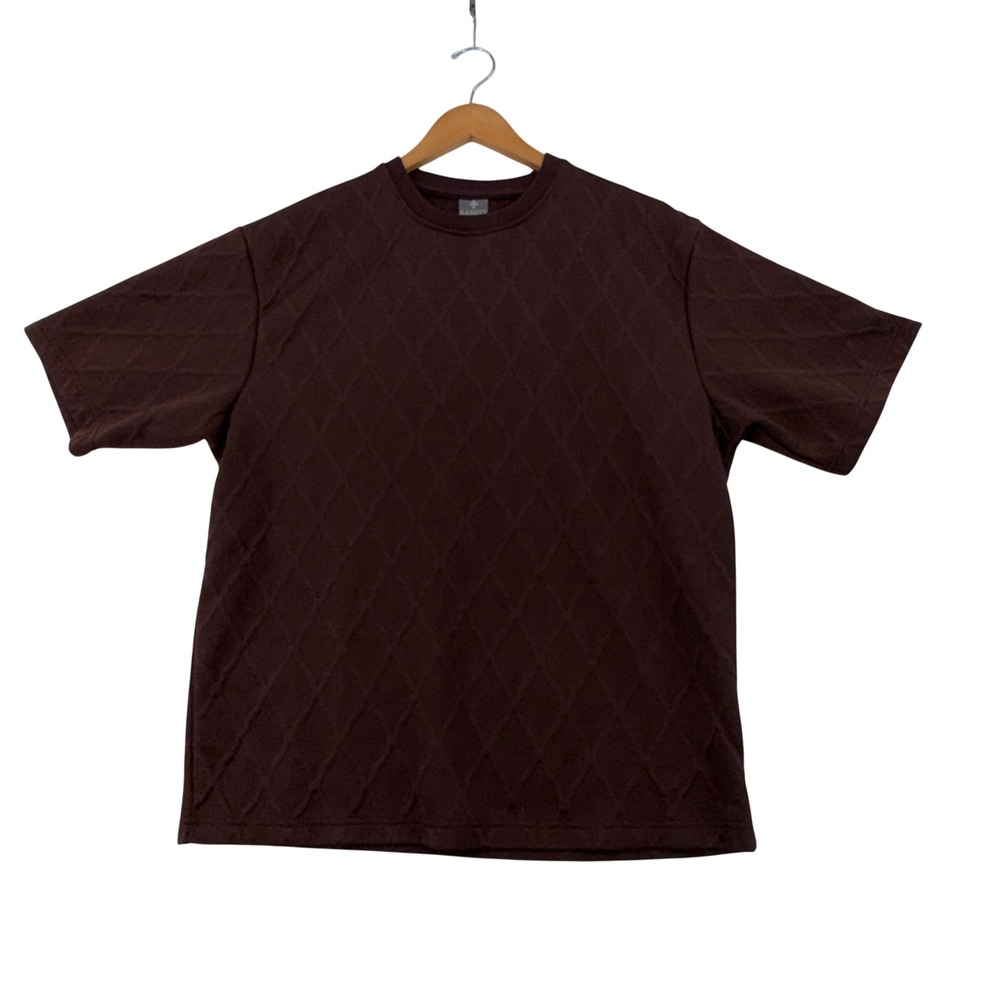 Saints Studio Knit Tee Mens Medium Brown Excellent Diamond Textured Jacquard